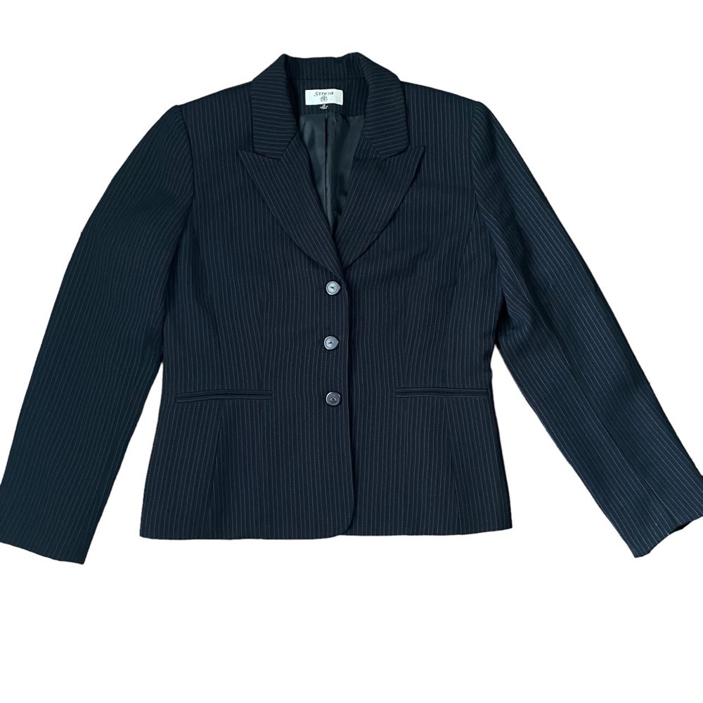 Stresa Black Pinstriped Oversized Blazer Size 10